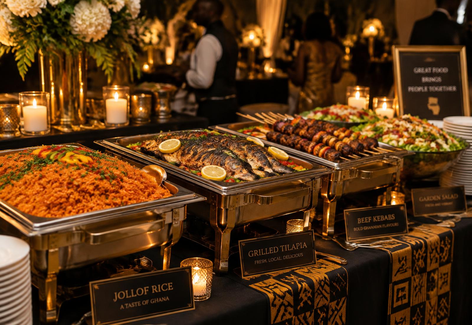 Kharis Catering buffet at an evening event